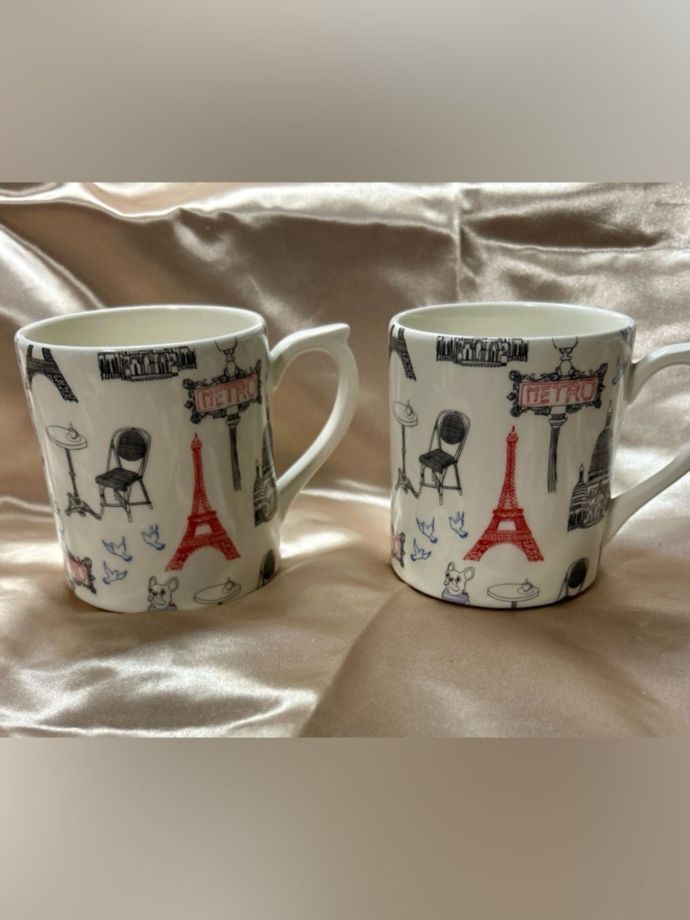 Gien Ca c’est Paris Eiffel Tower Mugs NWOT